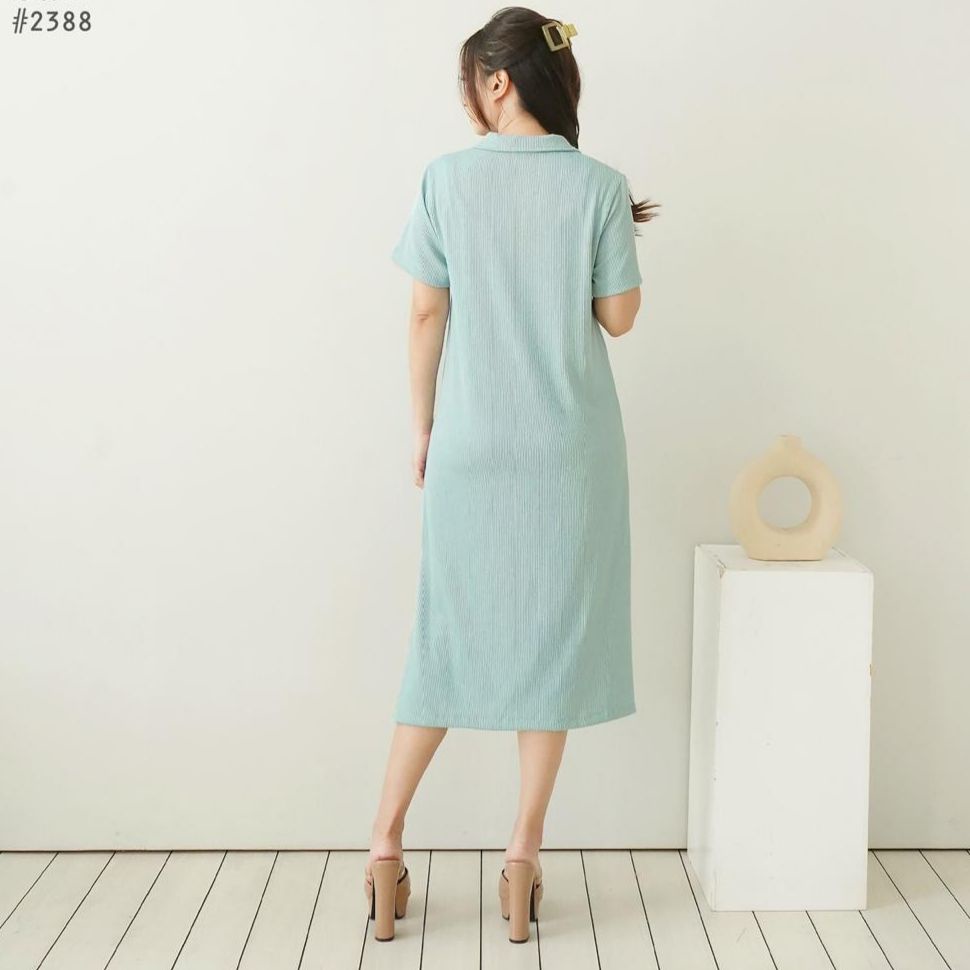 lookatmeofficial • Sienna Midi Knit Rib Dress - Basic Casual Dress Kerah V-2388