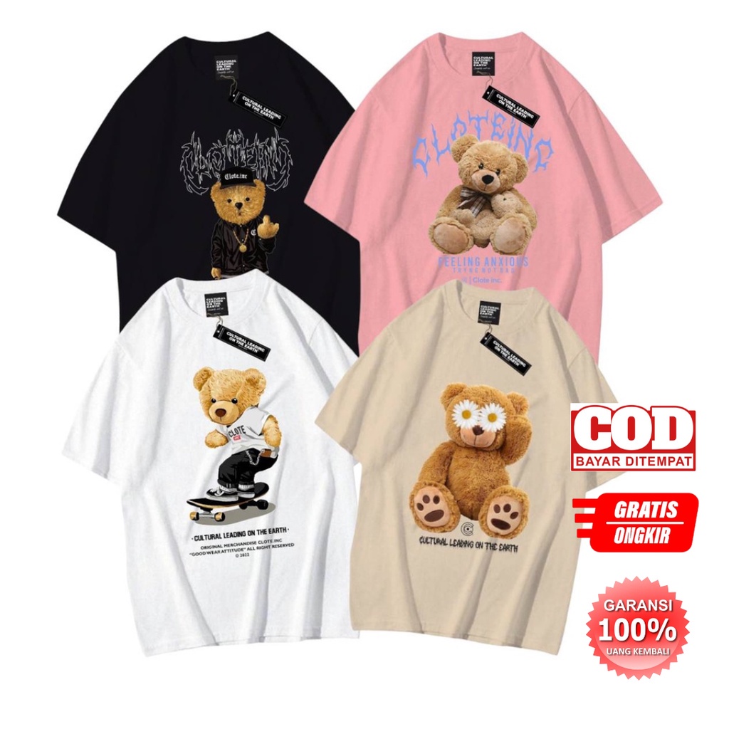 KAOS DISTRO / PAKAIAN PRIA &amp; WANITA / BAJU ATASAN SANTAI TSHIRT DISTRO BEAR KAUS BAHAN ADEM