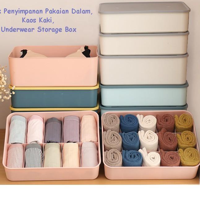 (clashop)Storage Box Penyimpanan Pakaian Dalam Lemari Sekat Laci SD Kaos Kaki Kotak Organizer Box Tempat Bra Multifungsi