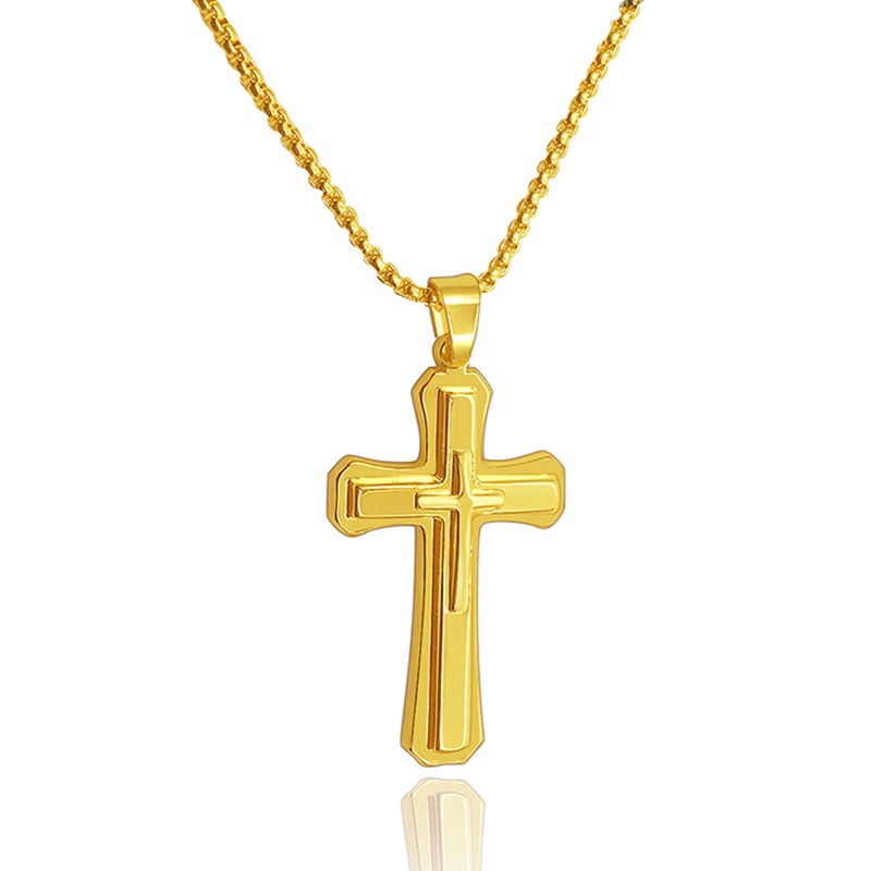 Fancyqube Kalung Liontin Salib Yesus Tiga Lapis Gaya Hip Hop Untuk Pria