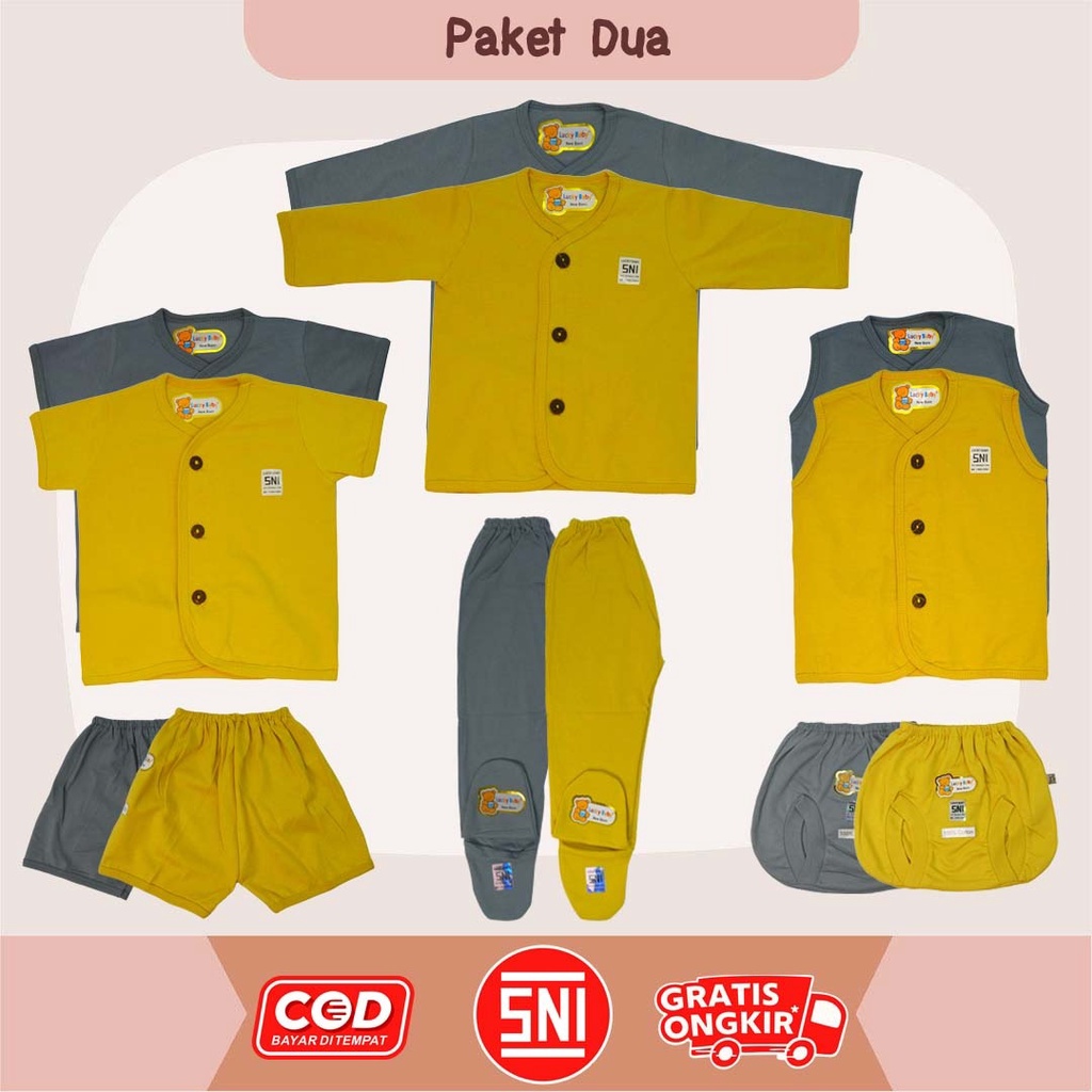 12 PCS PAKET HEMAT LAHIRAN SETELAN BAJU BAYI LUCKY BABY POLOS SERIES