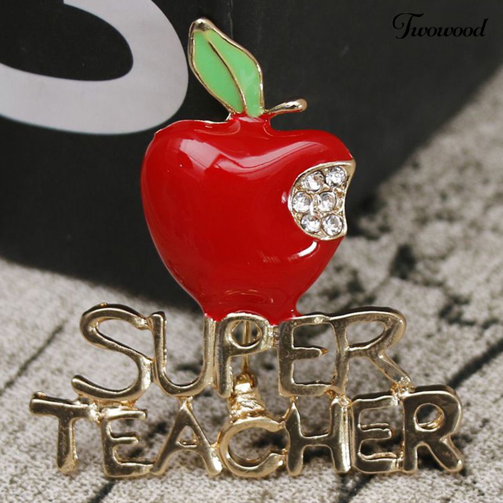 Twowood Bros Pin Apel Super Teacher Hias Berlian Imitasi Untuk Hadiah Natalguru