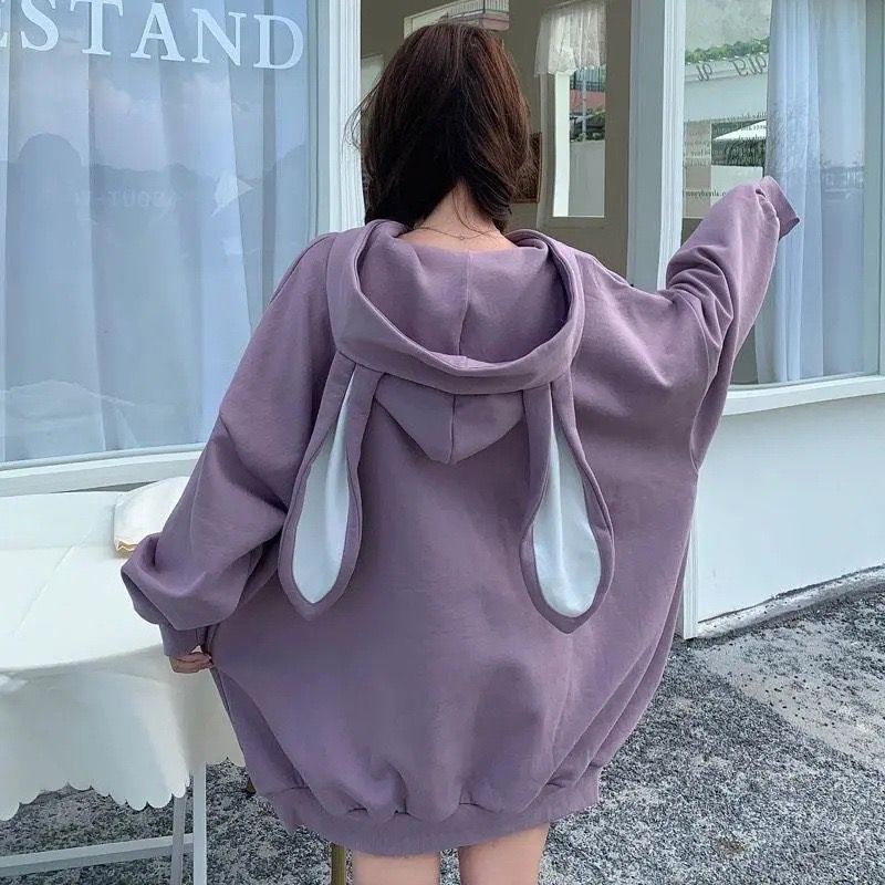 [littlecrab] Hoodie Oversize Telinga Kelinci Panjang Long Rabbit Ears Hoodie Unik Viral Polos Berkualitas Sweater Bertopi Lucu Sweatshirt Couple Unisex Bunny Korean Style