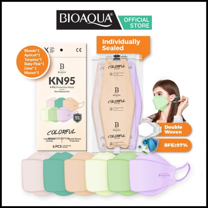 Bioaqua Disposable kf94 EVO Masker wajah 10pcs/bag individually sealed - PB Macaroon 6pc