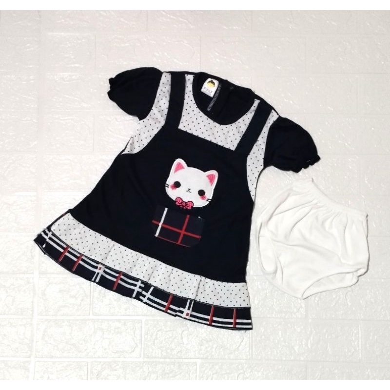 Dress Bayi Motif Kucing Saku// Dress Bayi 3bln Kucing Saku