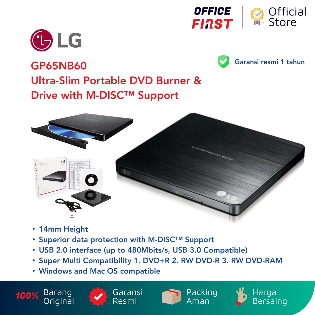 LG GP65NB60 Ultra Slim Portable DVD Writer External DVDRW CD RW