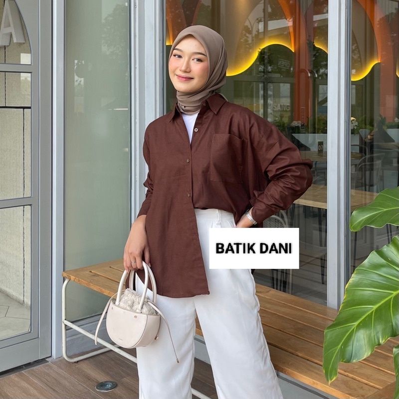 Kemeja Linen Oversize Olivia Shirt Polos Lengan Panjang