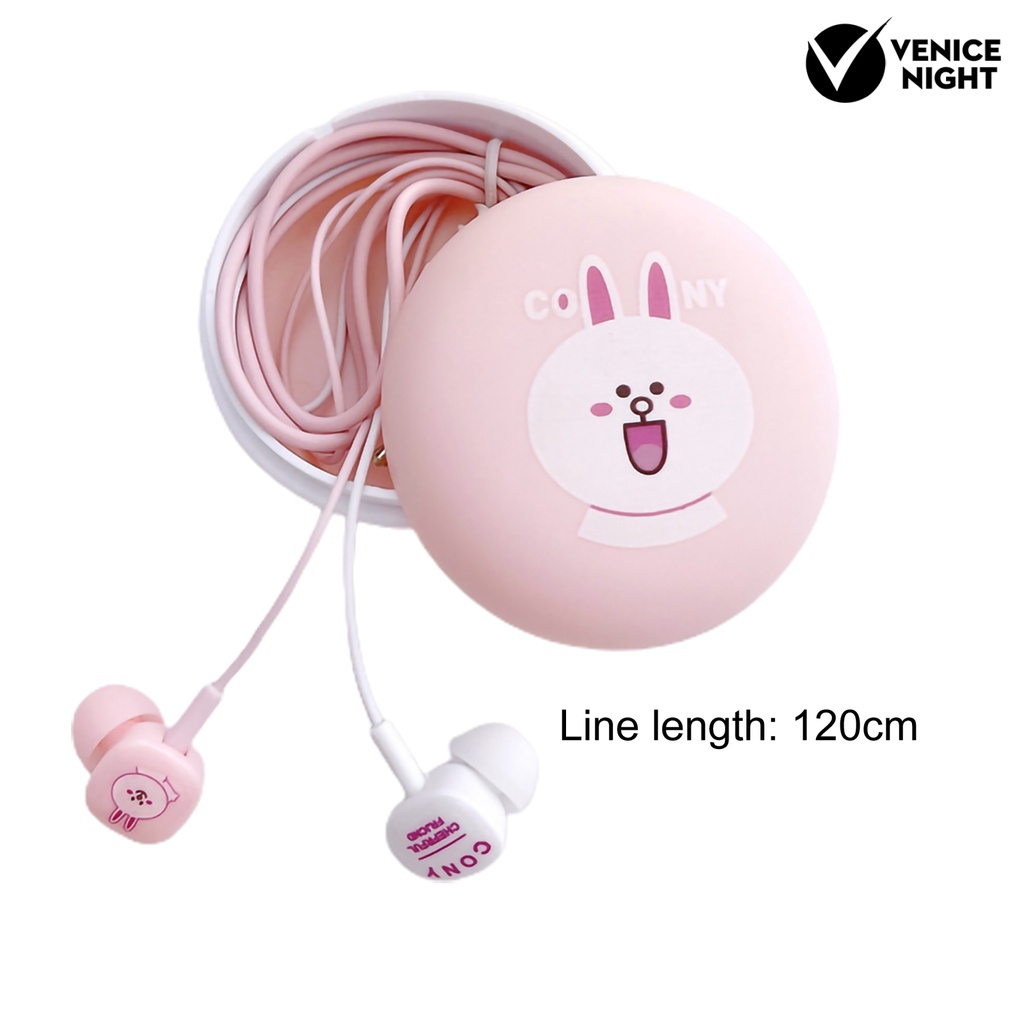 (VNEP) (Berkabel) Earphone Pengurangan Kebisingan Kartun dengan Kotak 3.5mm Musik Lucu In-ear Earbud untuk Ponsel