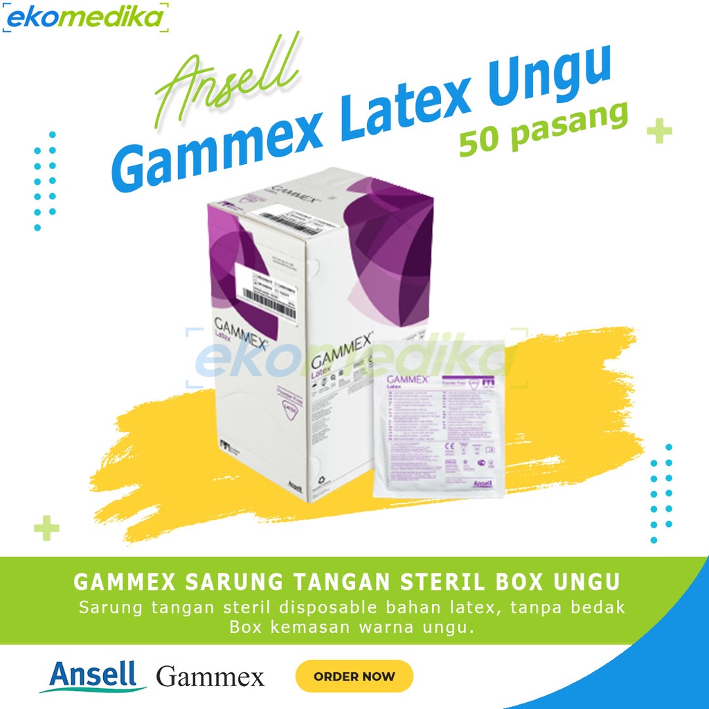 Sarung Tangan Steril ANSELL GAMMEX Latex Gloves Free Powder / Gloves GAMMEX BOX UNGU