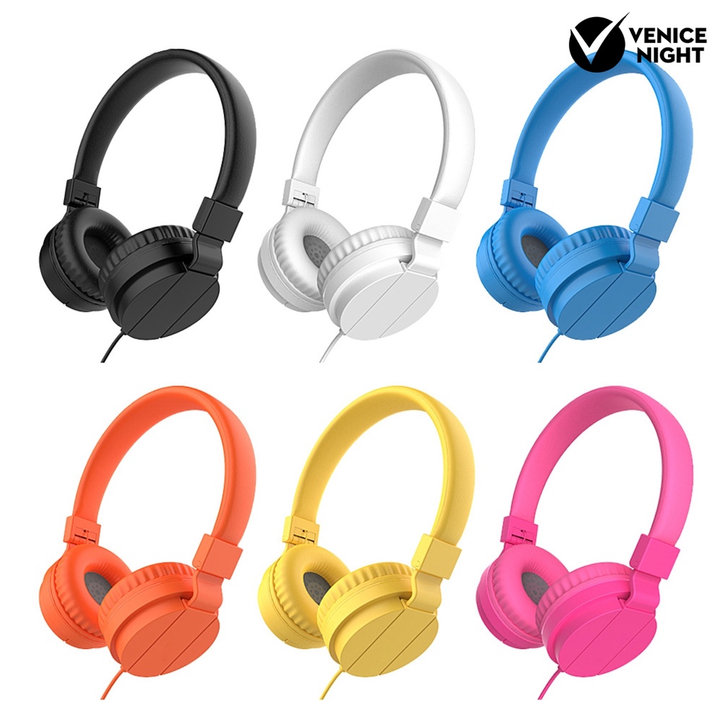 (VNEP) (Berkabel) Headphone Warna Solid Lipat yang Dapat Ditarik Headset Gaming Musik Bass Berat