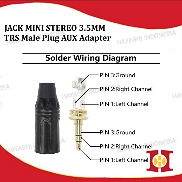 Jack Akai Stereo Mini Audio 3.5 MM Jek 3 Pole Male Plug Aux Connector