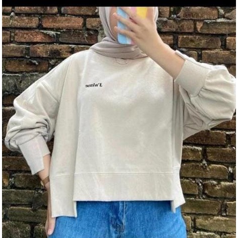 AIME BORDIER SWEATER CREWNECK WANITA OVERSIZE BAHAN FLEECE