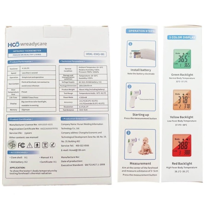 Termometer Thermometer thermo gun Infrared suhu tubuh non contact HCO - Putih