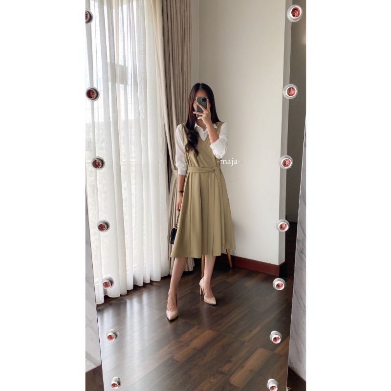 hanako dress panjang 110 cm model v neck dress