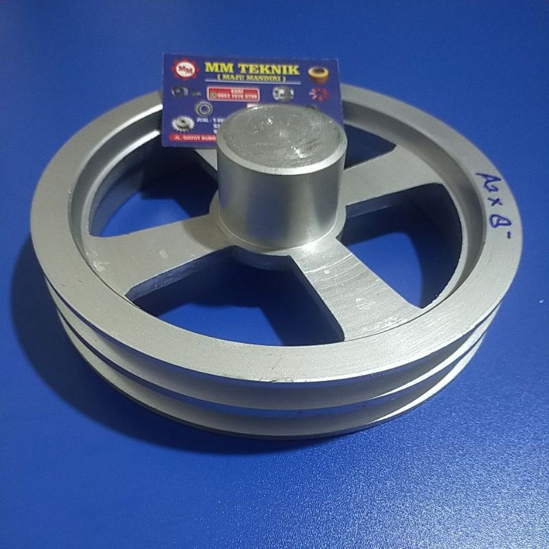 Pully A2 x 8 inchi AS 0 (Buntu), 10, 12, 14, 15, 16, 17, 18, 19, 20, 22, 24, 25, 1&quot;, 28, 30, 32 mm Tanpa lobang As mm Alumunium Poli Pulley Puli All A2x8&quot; A2x8 A2 x 8&quot; A 2x8&quot; 2x8 lobang lubang Pulli A2-8&quot; A2-8