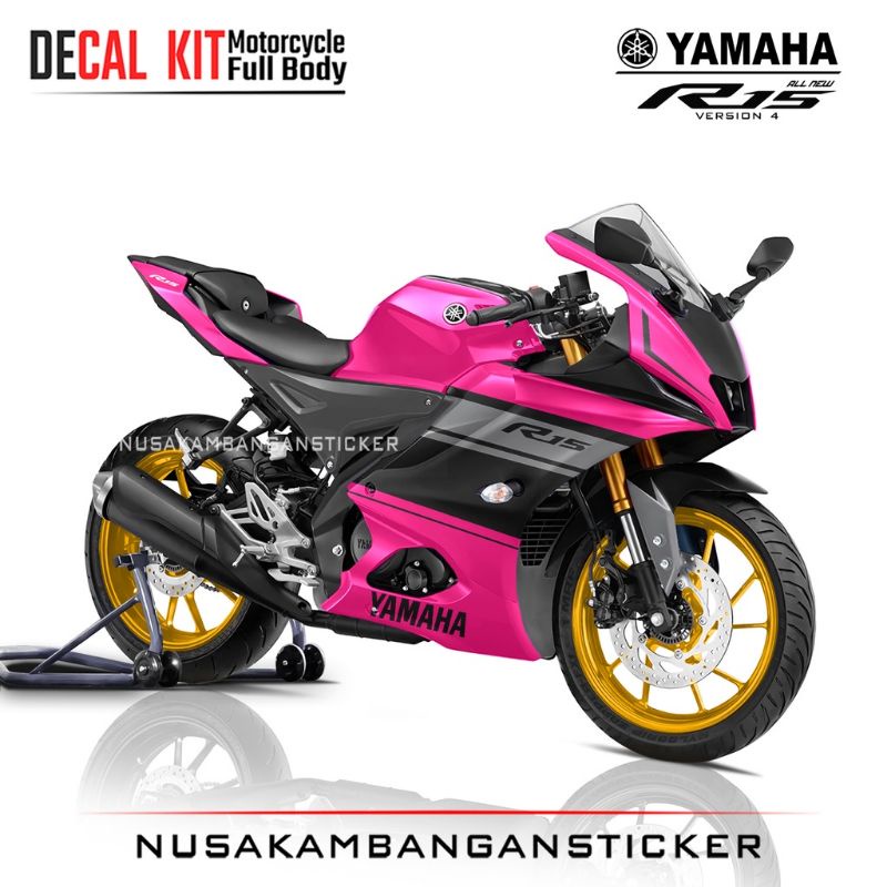 Decal Stiker Sepeda Motor Yamaha R15 V4 All New Full Body Pink Grafis Racing Team Sticker Kit Custom