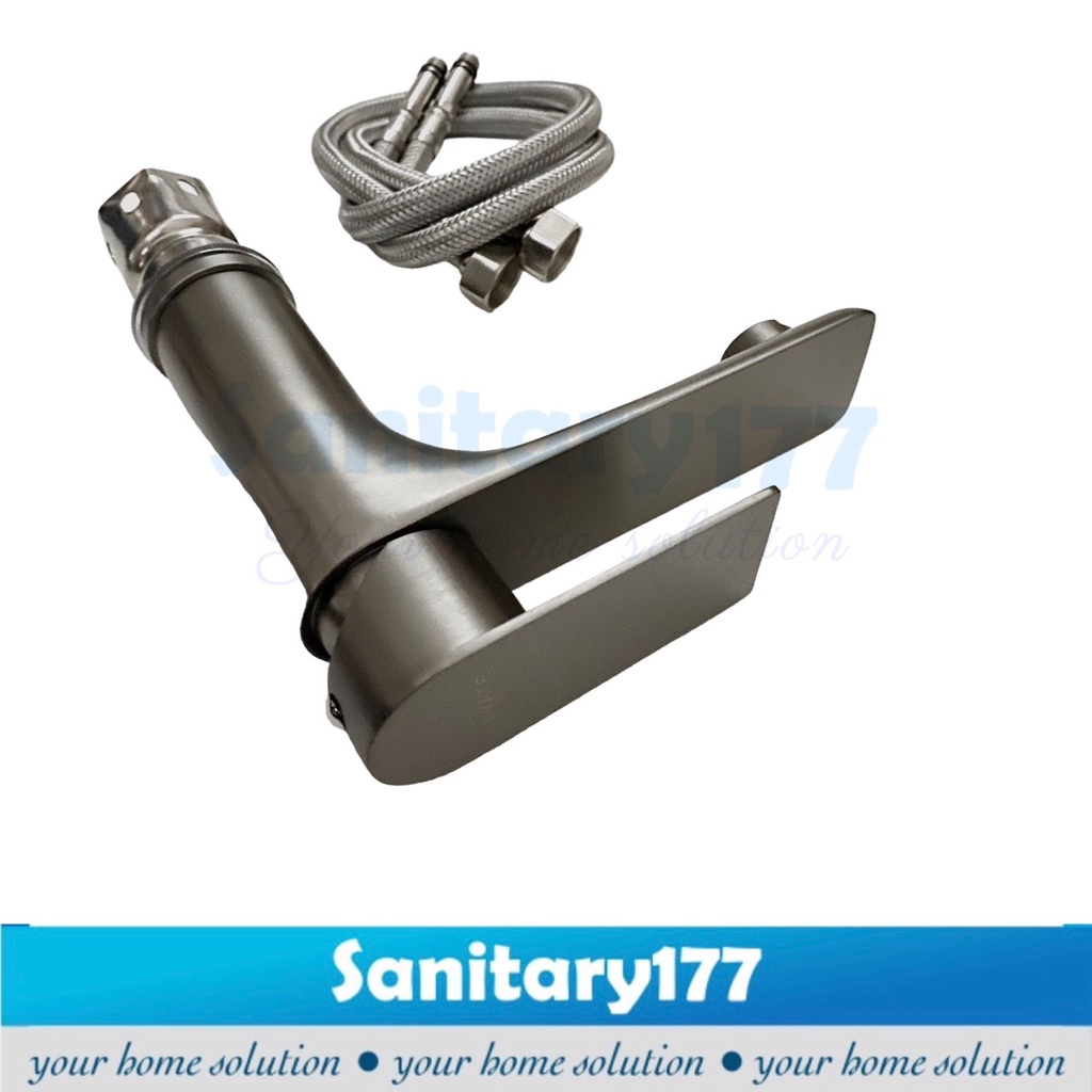 Kran Wastafel stainless panjang  grey 71Q-Keran Air sink  gun metal stenles panas dingin mixer basin faucet minimalis tebal