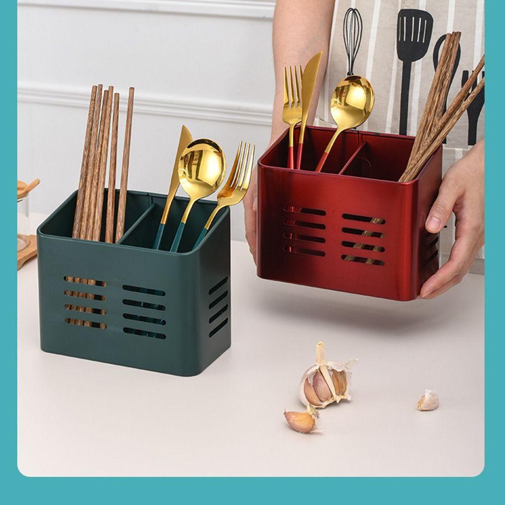 R-FLOWER Stainless Steel Chopstick Holder High quality Hotel Restoran Alat Dapur Pen Holder Double Grid Kotak Penyimpanan Alat Tulis Sendok Garpu Pengering Drainer Rack