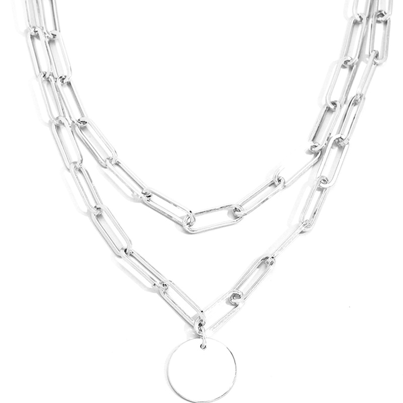 Fancyqube Kalung Rantai Multi Layer Dengan Liontin Bulat Bahan Metal Untuk Wanita