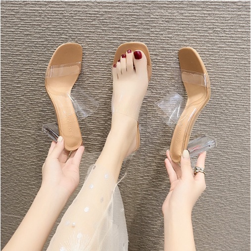 Heels TRANSPARANT wanita model terbaru import kekinian Sepatu wanita import 600-7cm tinggi hak