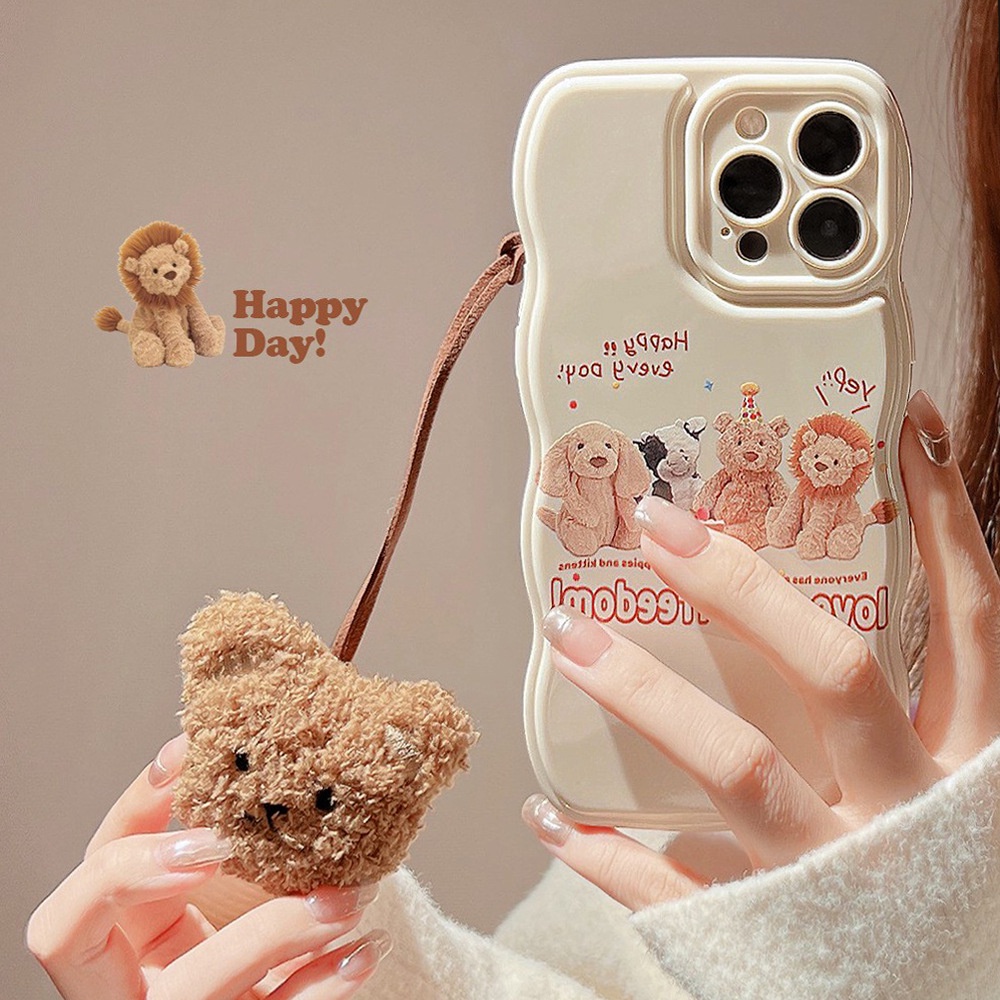 Soft Case Silikon Motif Kartun Beruang / Anjing Lucu Dengan Rantai Untuk Iphone 14 11 12 13 PRO MAX