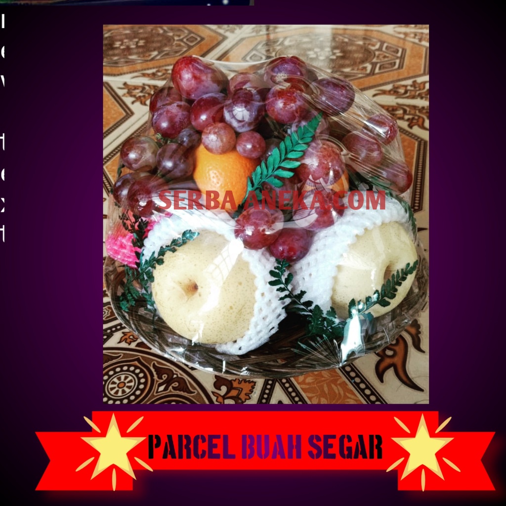 

Parcel Buah segar piring rotan/plastik FREE kartu ucapan