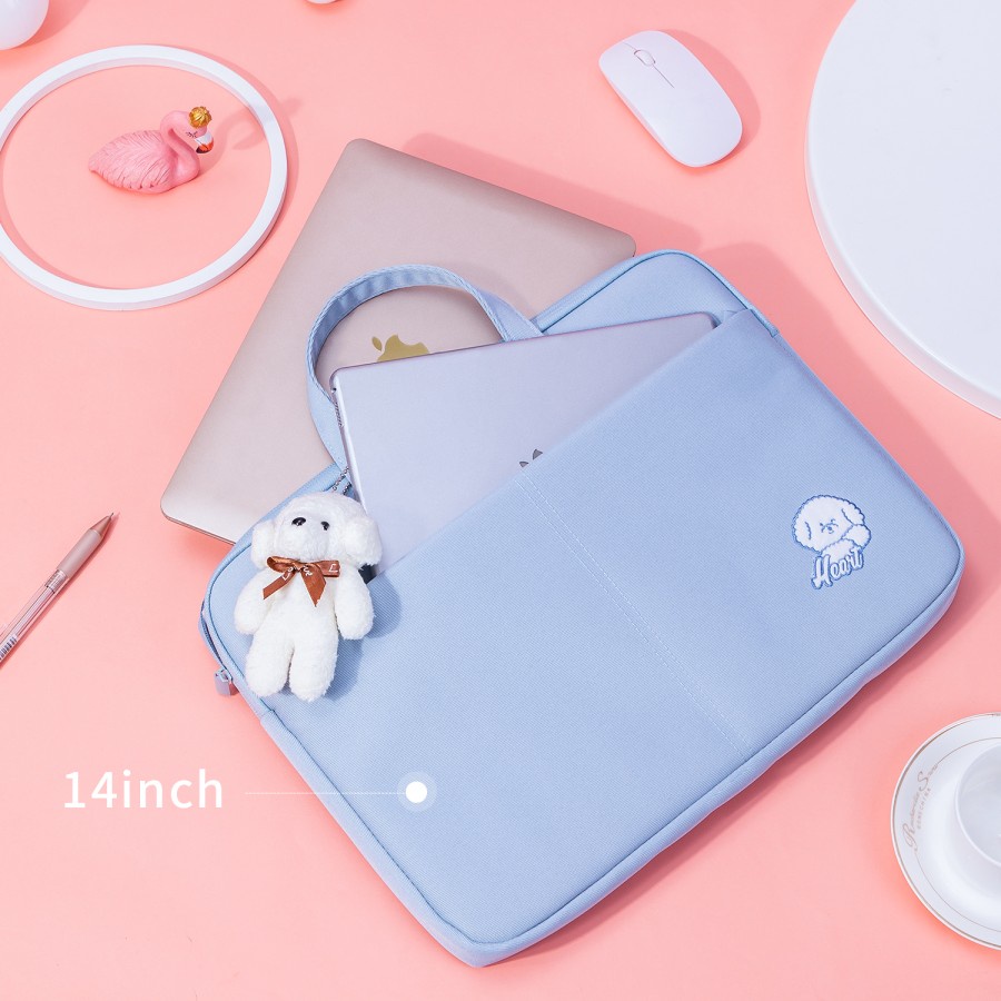 Tas Laptop Deli Terylene 14 inch Liontin Boneka Lucu Lapis Dalam Busa