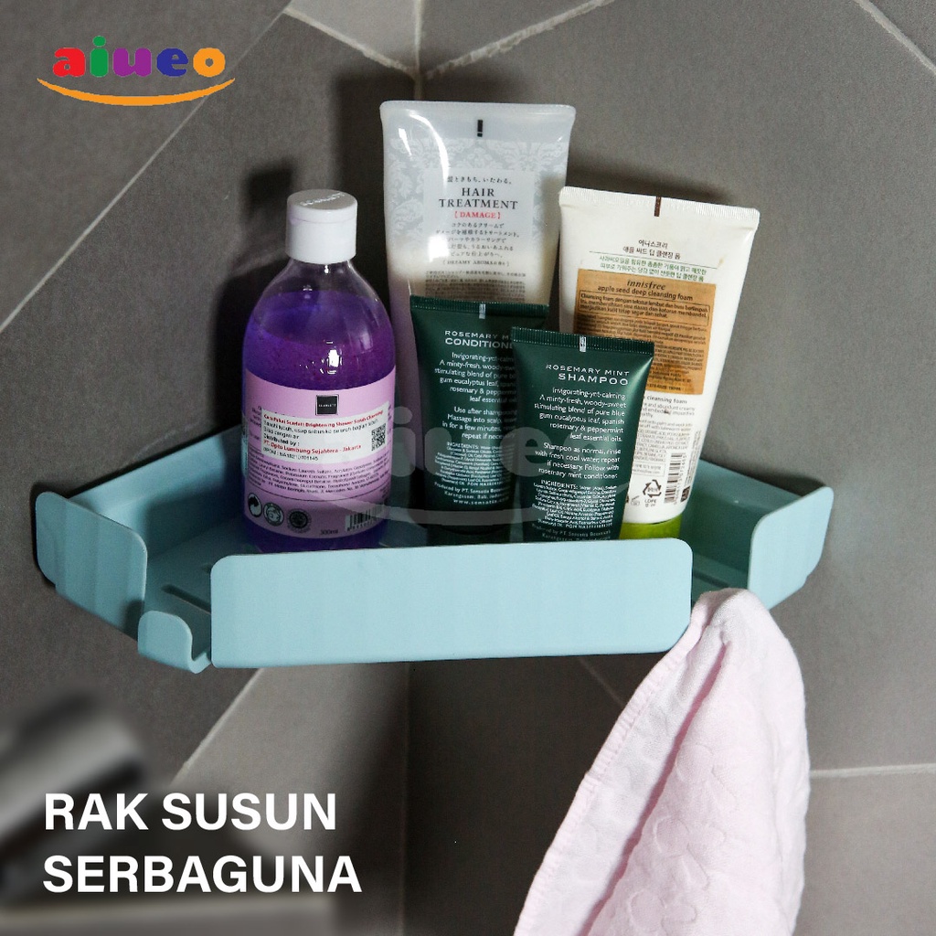 AIUEO | Rak Sudut Siku Kamar mandi Dispender Sabun Tempel Dinding Plastik Segitiga Serbaguna Triangle Shelves