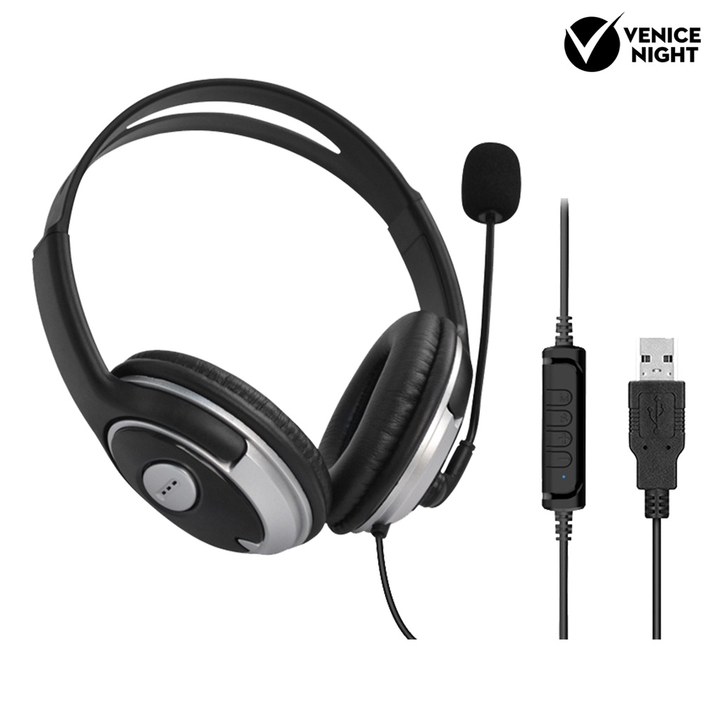 (VNEP) (Berkabel) 330 Earpiece Noise Reduction Subwoofer Black USB Wire Control E-sports Headphone untuk PC