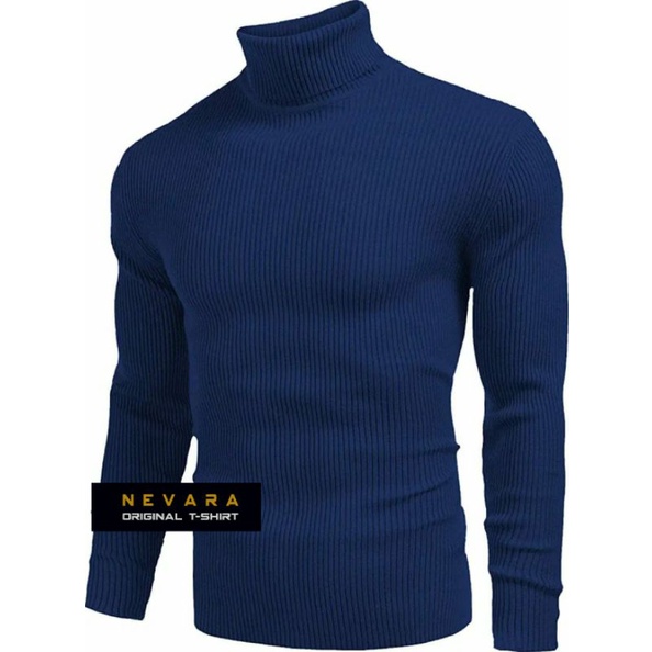 [ NEVARA ] MEN TURTLE NECK LONG SLEEVE - KAOS TURTLE NECK PRIA LENGAN PANJANG BIRU NEVY