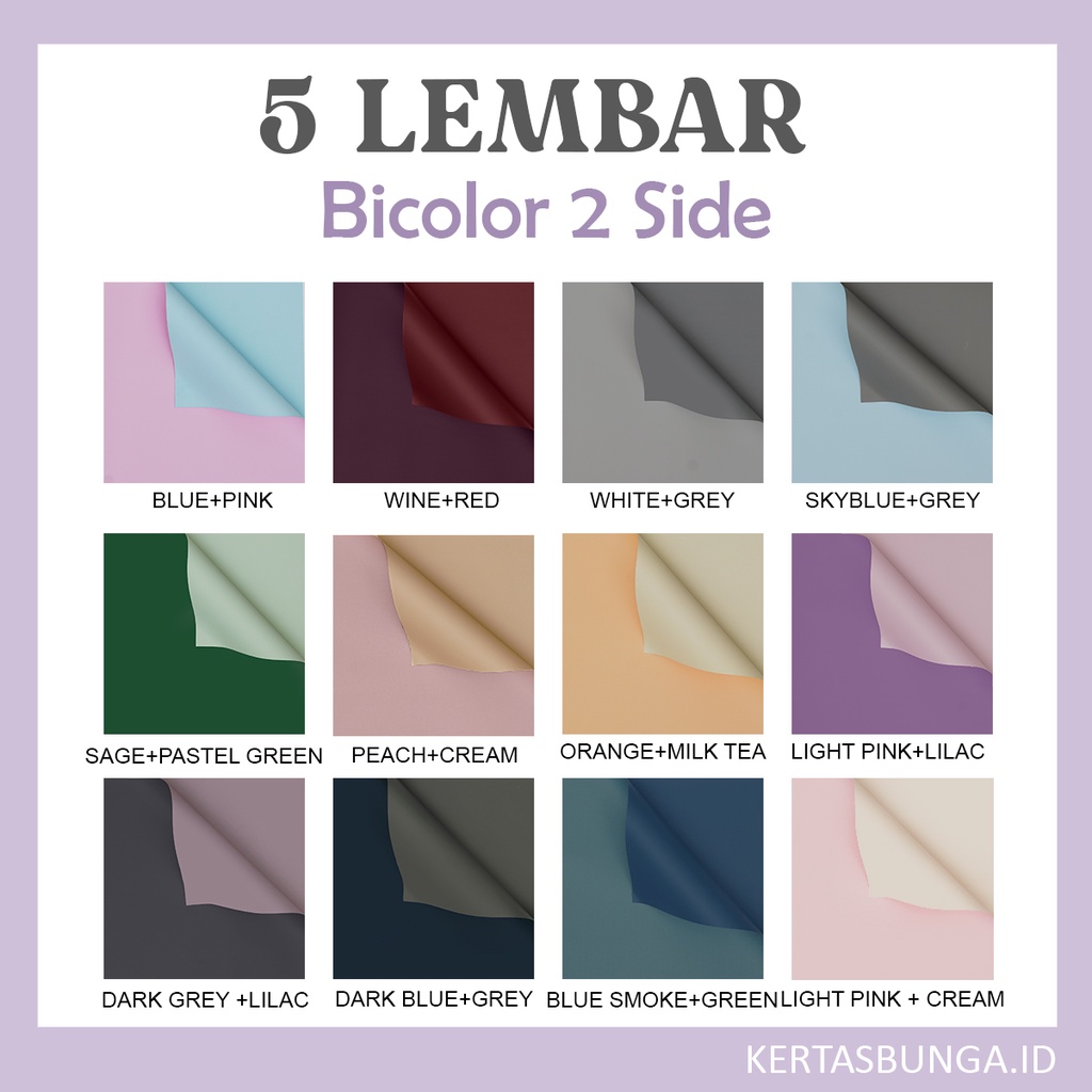 

(5 LEMBAR) Flower Wrapping Bicolor 2 Side/ Kertas Bunga / Kertas Cellophane / Kertas Buket Bunga / Buket Bunga / Buket Uang / Kertas Buket / Kertas Wrapping Buket