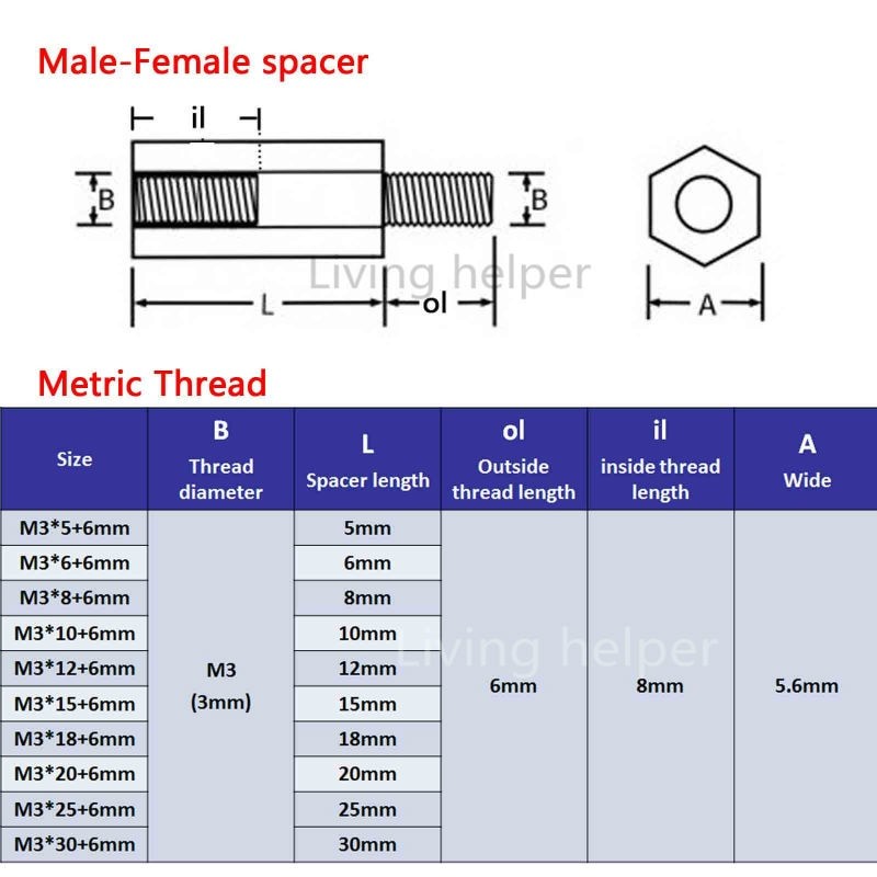 Spacer Copper Kuningan Besi Metal Logam Dudukan PCB M3 Hex Hexagonal Screw Baut Mur Berbagai Ukuran 6mm 10mm 15mm 20mm 0,6cm 1cm 1,5cm 2cm