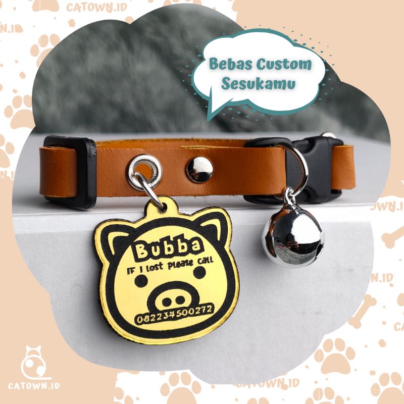 D016-Kalung Kucing Custom Nama Cute Cat Collar Gratis Custom Nama Lucu Tulis Cetak Ukir Identitas Pemilik Alamat Nomor HP Anti Hilang catown.id