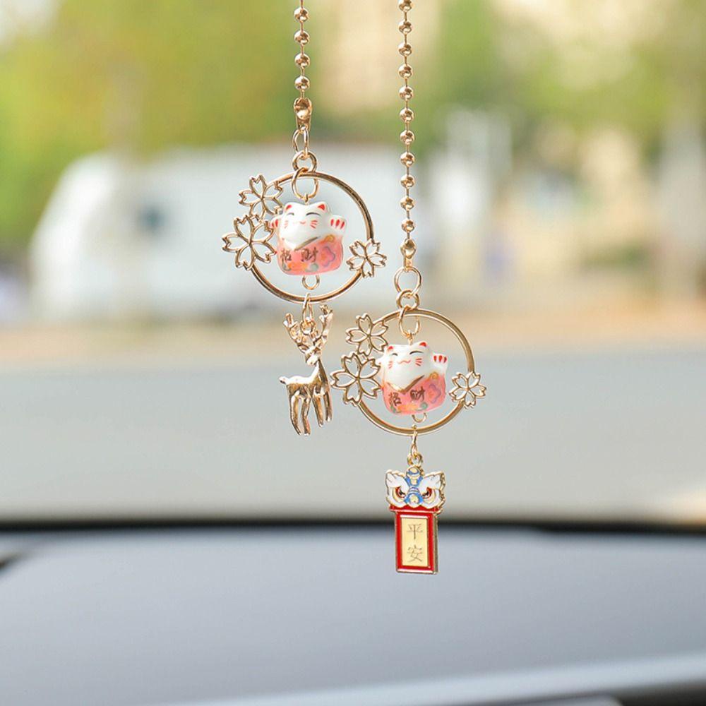 Lanfy Lucky Cat Liontin Lucu Kreatif Lucky Cat Kartun Kucing Keramik DIY Pernak Pernik Mobil Kaca Spion Dekorasi Kamar Mobil Dekorasi Auto Spion Pendant