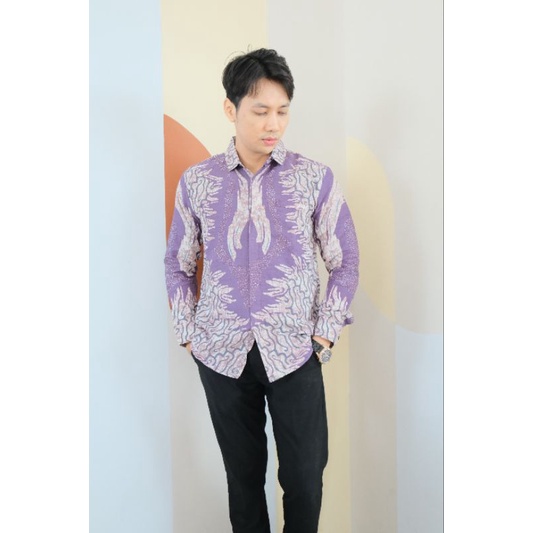 Kemeja Batik Pria Slimfit Bahan Dobby Premium Lengan Panjang Halus Motif Abtrak Hitam Kertojoyo