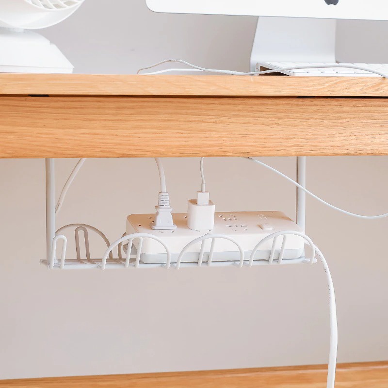 Rak Gantung Bawah Meja ABS Under Table Storage Rack Cable Organizer - White