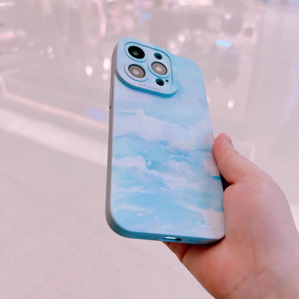 Ins Casing TPU iPhone 14 14pro 14Plus 14prm 13pro 13pro 13prm 11 7Plus 8Plus Xr XS 12pro Max Motif Langit Biru Putih