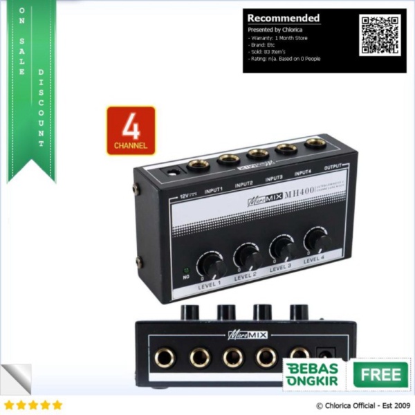 Promo XTUGA Professional Ultra-compact Karaoke Mixer Amplifier 4CH - MH400 - Hitam Etc Murah
