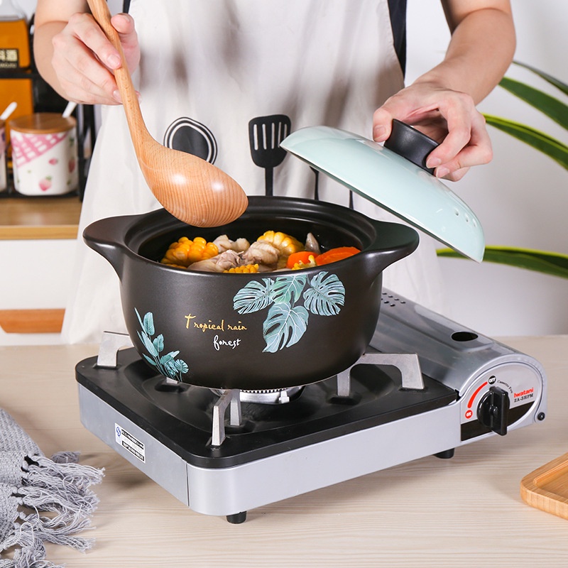 Panci Rebusan Panci Keramik Tutup Motif Daun Panci Rebus Tahan Panas Diatas Kompor