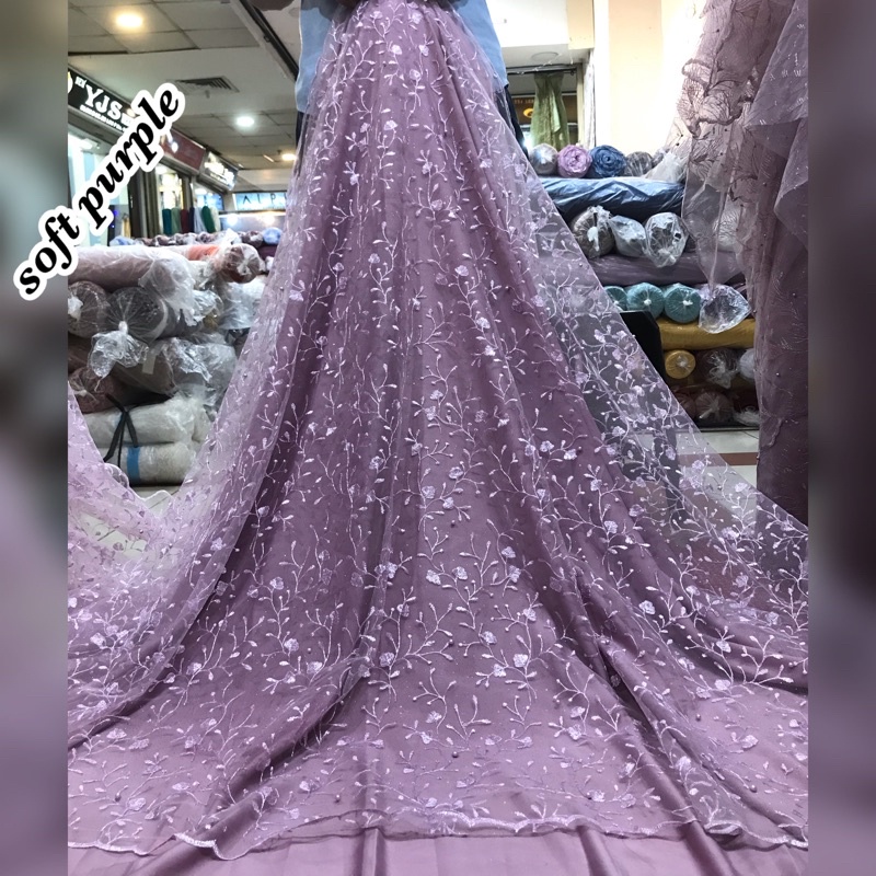 MURAH!! Kain bahan Tulle akar mutiara / brokat Gliter mutiara ( TILE CEPLOK)