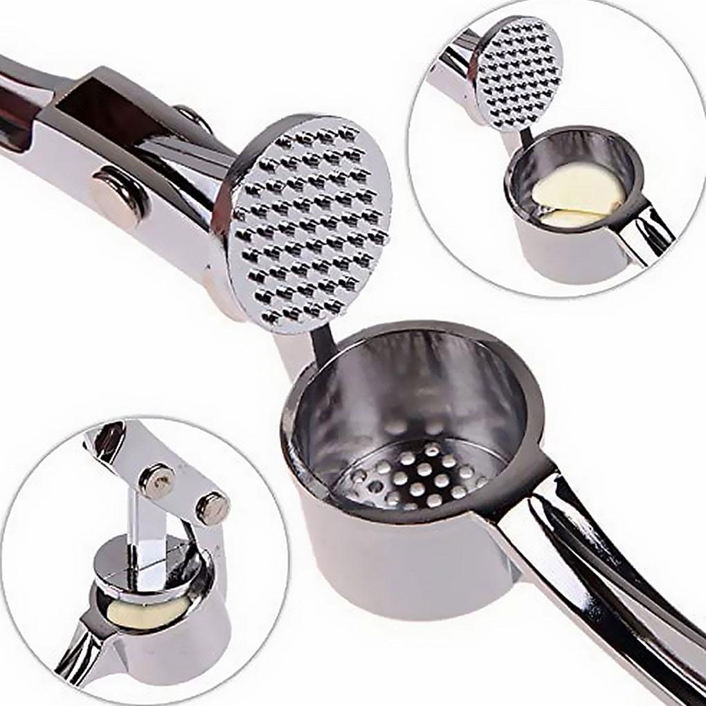Anti Korosi Garlic Press Penghancur Aksesoris Squeezer Masher Tahan Aus Stainless Steel Mincer Silver Seperti Ditunjukkan