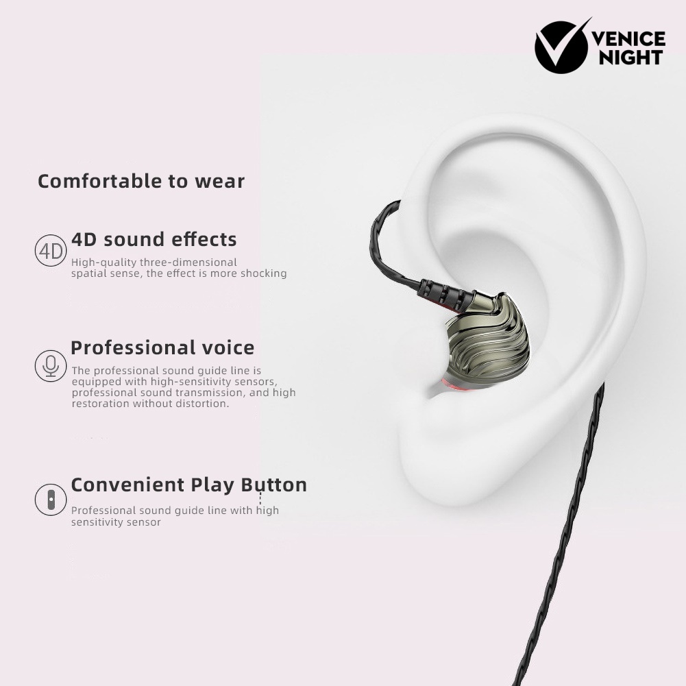 (VNEP) (Berkabel) S8 Quad-core Dual Moving Coil 3.5mm In-Ear HiFi 6D Earphone Musik Stereo