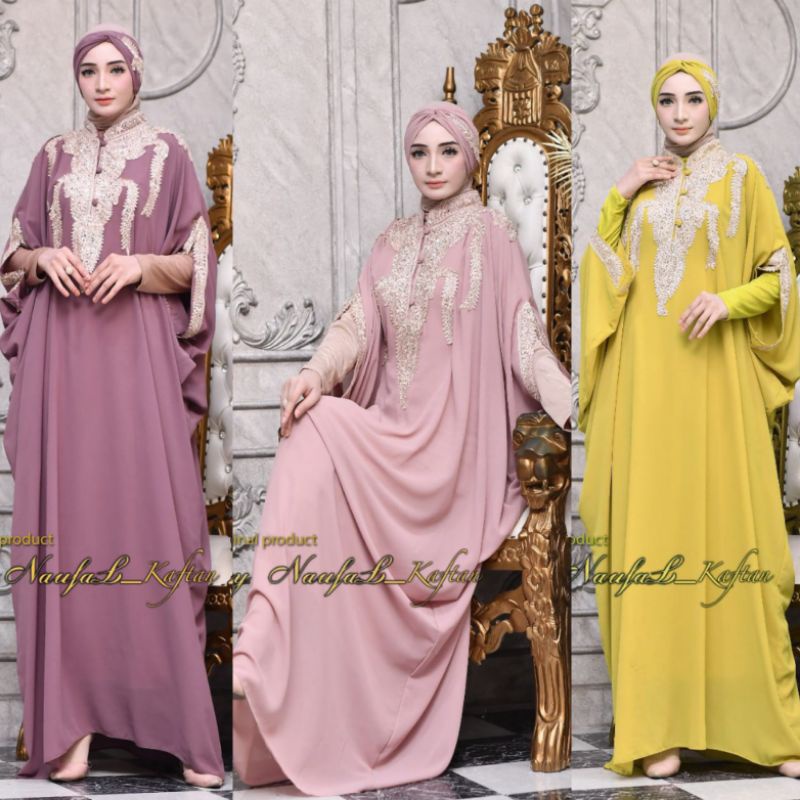 KAFTAN NADHIRA + TURBAN + MANSET GAMIS // BAHAN CERUTY BABYDOLL GRADE A PLUS HIASAN BORDIR PAYET // KODE NAUFAL