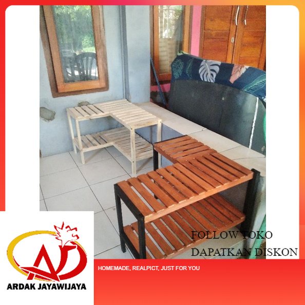RAK KAYU 2 SUSUN SERBAGUNA SUDUT RUANG TAMU MINIMALIS