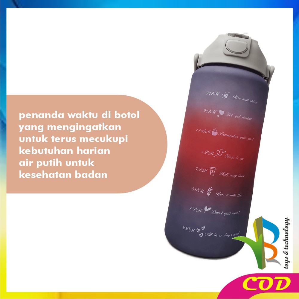 RB-C581 Botol Minum Tumbler 2Liter Gradasi Viral / Botol Air Motivasi Thumbler Pelangi Botol Penanda Waktu BPA Free