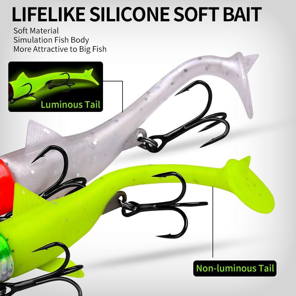 Top Soft bass Umpan T Tail Silikon Lalat Pancing Laut Memimpin Kait Kepala