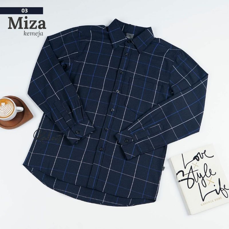 Kemeja Flanel Pria Miza Kemeja By Zizara Kemeja Flanel kotak kotak Kemeja Lengan Panjang Navy Biru D
