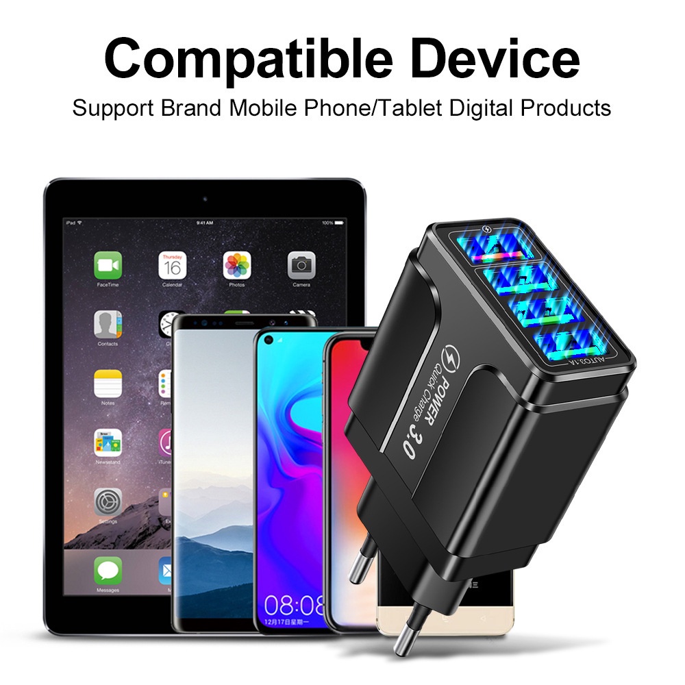 Adapter Charger Dinding 4 Port USB QC 3.0 Fast Charging Untuk Iphone 13 14 Tipe C Android