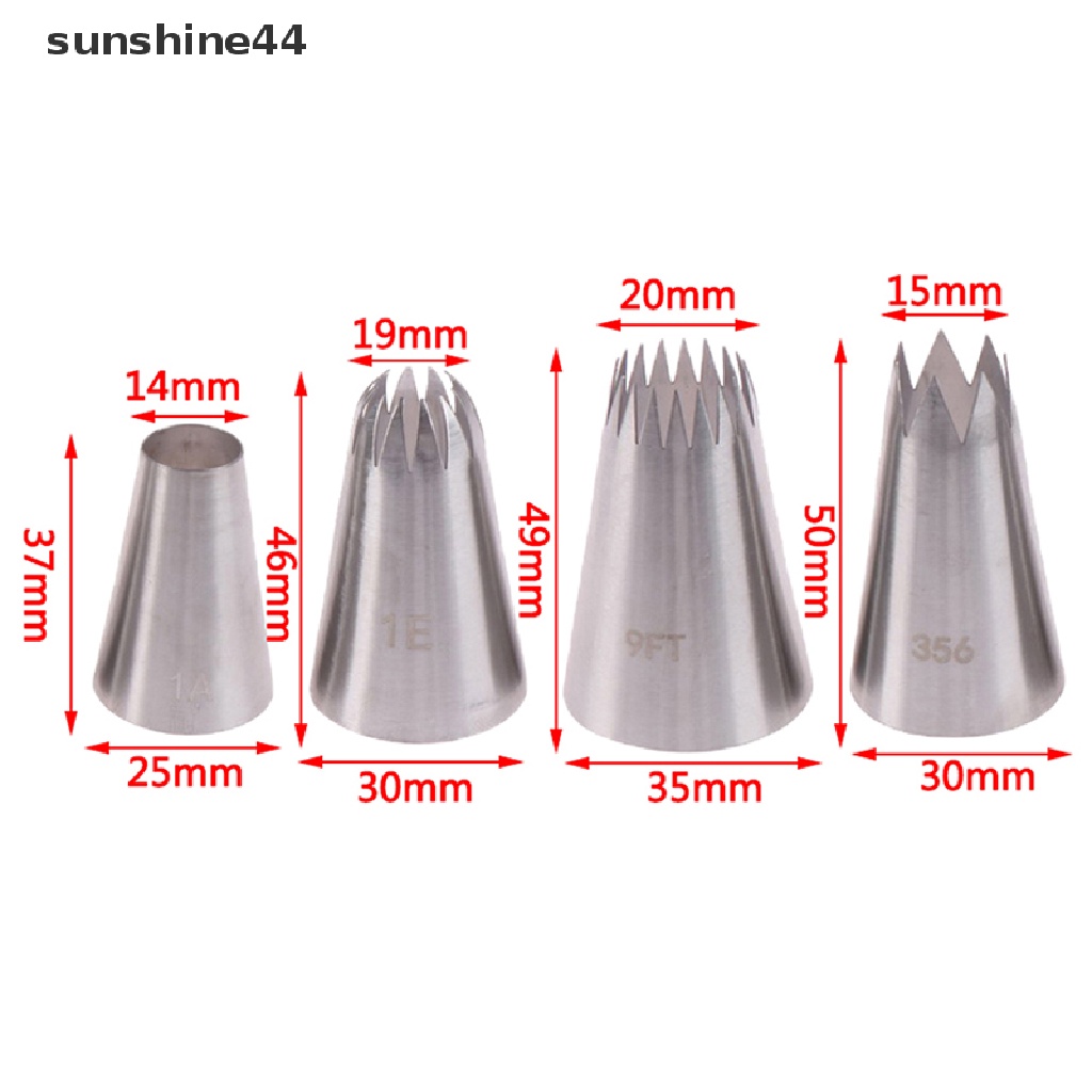 Sunshine 4pcs Spuit Piping Besar Bahan Stainless Steel Untuk Dekorasi Kue