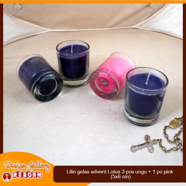 Lilin gelas advent Lotus 3 pcs ungu + 1 pcs pink (5x6 cm)